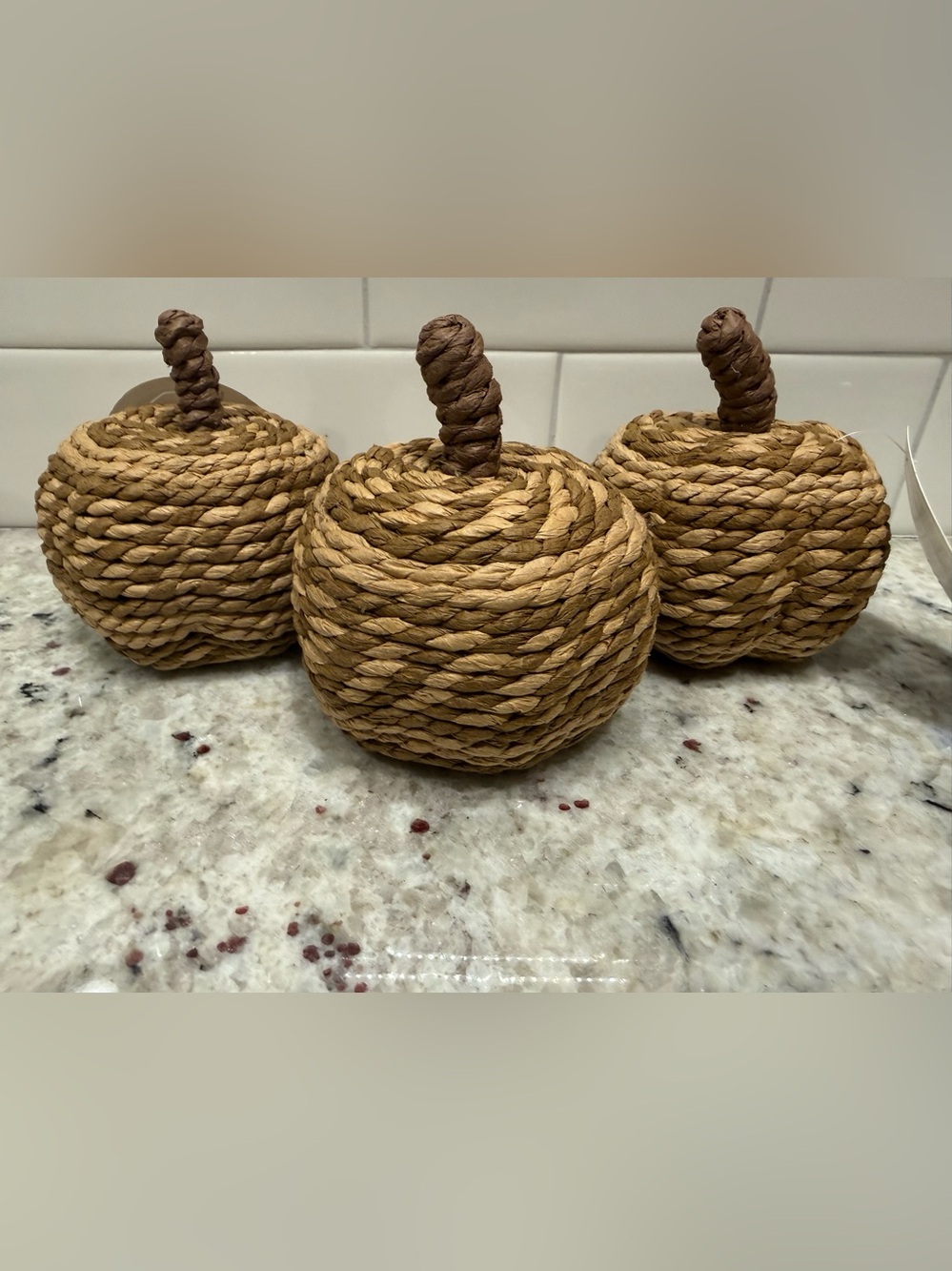 Threshold Fall Decor: Small Woven Pumpkin Decor - Brown and Tan NWT Set of 3